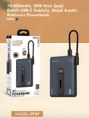 10000mAh 20W Hızlı Şarj Kablosuz Magsafe Powerbank Type-C Kablolu/Girişli Standlı Siyah - 2