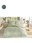Özdilek Yeşil White Sakura Çift Kişilik Lastikli Çarşaf Nevresim Takımı 7220 - 4