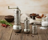 LUDIA Zamak Metal Gümüş Renk 3 lü Set Karabiber,Kahve,Çörek Otu El Değirmeni Öğütücü Grinder - 1