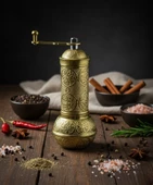 LUDIA Zamak Metal Altın Renk 3 lü Set Karabiber,Kahve,Çörek Otu El Değirmeni Öğütücü Grinder - 5