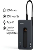 5000mAh 20W Hızlı Şarj Kablosuz Magsafe Powerbank Type-C Kablolu/Girişli Standlı Siyah thumbnail 1