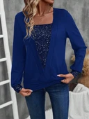 Lucky Life Kadın Uzun Kollu V Yakalı Içi Süprem Desenli Dışı Viskon Bluz thumbnail 2