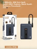 5000mAh 20W Hızlı Şarj Kablosuz Magsafe Powerbank Type-C Kablolu/Girişli Standlı Siyah - 2