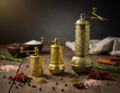 LUDIA Zamak Metal Altın Renk 3 lü Set Karabiber,Kahve,Çörek Otu El Değirmeni Öğütücü Grinder - 2