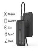 5000mAh 20W Hızlı Şarj Dijital Gösterge Kablosuz Magsafe Powerbank Type-C Kablolu/Girişli Standlı thumbnail 2
