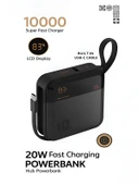 10000mAh Dijital Göstergeli Type-C Kablolu/Girişli 20W Hızlı Şarjlı Powerbank Siyah thumbnail 1