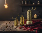 LUDIA Zamak Metal Altın Renk 3 lü Set Karabiber,Kahve,Çörek Otu El Değirmeni Öğütücü Grinder - 1