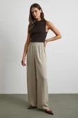 Beli Lastikli Dökümlü Geniş Paça Pantolon Taş thumbnail 2