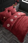 Hobby Bordo Çift Kişilik Nakışlı Saten Nevresim Takımı thumbnail 3
