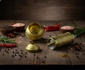 LUDIA Zamak Metal Altın Renk 3 lü Set Karabiber,Kahve,Çörek Otu El Değirmeni Öğütücü Grinder - 3