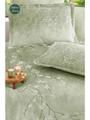 Özdilek Yeşil White Sakura Çift Kişilik Lastikli Çarşaf Nevresim Takımı 7220 - 2