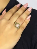 Doğal Taş Pembe Kuvars Taşlı Antik Model Kadın Ayarlanabillir Yüzük euy80pk thumbnail 2