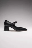 New Mele Siyah Cilt Günlük Kadın Topuklu Ayakkabı - 1