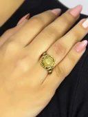 Doğal Taş Sitrin Doğal Taşlı Antik Model Kadın Ayarlanabillir Yüzük euy80s thumbnail 1