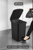 Omnipazar SRL-3029 Slim Pedallı Plastik Çöp Kovası İç Kovalı 25 lt Siyah thumbnail 3