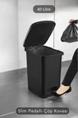 Omnipazar SRL-3030 Slim Pedallı Plastik Çöp Kovası İç Kovalı 40 lt Siyah thumbnail 3