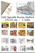 Telli Resim Defteri 15 Yaprak 25x35 cm 1 Adet Artlantis Spiralli Orta Boy Telli Resim Defteri Karton Kapak 110 gr Okul - 1