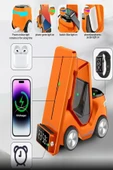 ULTRATEKNO T20 15W Dijital Saatli Forklift Şekli 5in1 Masaüstü Kablosuz Magsafe Şarj Standı thumbnail 5