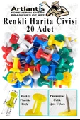Harita Çivisi Renkli 20 li 1 Paket Renkli Plastik Mantar Pano Raptiyesi Pano İğnesi Ofis Okul Büro Renkli Harita Çivisi - 1