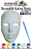 Maske Boyama 1 Paket Boyanabilir Karton Maske Lastikli İnsan Yüzü Suratı Yerli Üretim Fırça Akrilik Boya 6 Renk thumbnail 1