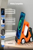 ULTRATEKNO T20 15W Dijital Saatli Forklift Şekli 5in1 Masaüstü Kablosuz Magsafe Şarj Standı - 2