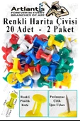 Harita Çivisi Renkli 20 li 2 Adet Renkli Plastik Mantar Pano Raptiyesi Pano İğnesi Ofis Okul Büro Renkli Harita Çivisi - 1
