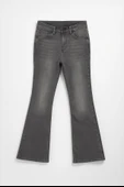 Kadın İspanyol Paça Likralı Esnek Gri Flare Jean Pantolon thumbnail 2