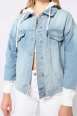Kadın Garnili Oversize Jean Ceket Açık Mavi - 8