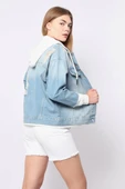 Kadın Garnili Oversize Jean Ceket Açık Mavi - 5