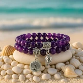 Valkyrie Doğal Ametist Taşlı Çift Kat Bileklik  El YapımıEnerji ve Denge Taşı - 3