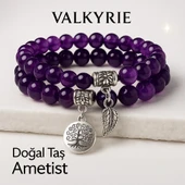 Valkyrie Doğal Ametist Taşlı Çift Kat Bileklik  El YapımıEnerji ve Denge Taşı - 5
