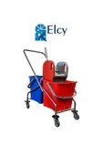 ELCY Çift Kovalı Krom Temizlik Arabası Paspas Arabası ( A KALİTE PLASTİK PRESLİ ) - 1