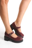 K-708 Bordo Kırışık Rugan Tokalı Yüksek Tabanlı Loafer Ayakkabı thumbnail 3