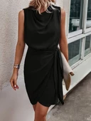 Kadın Sıfır Kollu Degaje Yakalı Yandan Bağlamalı Aerobin Elbise thumbnail 1