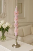 2'li Set Pembe Kelebekli Uzun Şamdan Mumu & Dekoratif Doğum Günü Mumu 25cm - 1