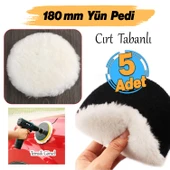 ( 5 Adet ) Yün Ped Ø 180 mm Pasta Cila Polisaj Süngeri Cırt Tabanlı Kuzu Postu Yünü Keçesi Parlatma thumbnail 2