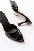 716 Siyah Rugan Sivri Burunlu Topuklu Kadın Terlik thumbnail 4