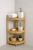 Doğal Bambu 3 Katlı Köşe Banyo Rafı – Suya Dayanıklı Ahşap Organizer BR-6718 thumbnail 2