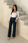 Kadın Yüksek Bel Geniş Kesim Bol Paça Lacivert Jean Pantolon - 1
