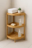 Doğal Bambu 3 Katlı Köşe Banyo Rafı – Suya Dayanıklı Ahşap Organizer BR-6718 thumbnail 3