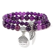 Valkyrie Doğal Ametist Taşlı Çift Kat Bileklik  El YapımıEnerji ve Denge Taşı - 1