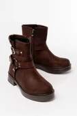 02-2013 Kahverengi Süet Toka Aksesuarlı Fermuarlı Günlük Kadın Bot thumbnail 5