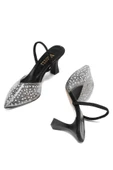V-1005 Siyah Günlük Arkası Açık Taşlı Topuklu Bayan Ayakkabı thumbnail 4