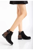165-204/1 Siyah Süete Leopar Toka Aksesuarlı Fermuarlı Günlük Kadın Bot thumbnail 2