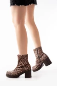 767-3012 Kahve Leopar Fermuarlı Kalın Topuklu Günlük Kadın Bot thumbnail 4