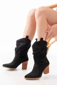 LS-1860 Siyah Süet Körüklü Kalın Topuklu Günlük Kadın Bot thumbnail 1