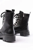 812-2121 Siyah Cilt Bağcıklı Fermuarlı Günlük Kadın Bot thumbnail 3