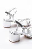 S-889  Gümüş 3 Bantlı Topuklu Kadın Ayakkabı thumbnail 5