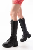 FZ-2450 Siyah Yüksek Tabanlı Bağcıklı Fermuarlı Günlük Kadın Çizme thumbnail 2