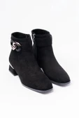 RM-504 Siyah Süet Toka Aksesuarlı Topuklu Fermuarlı Günlük Kadın Bot thumbnail 5
